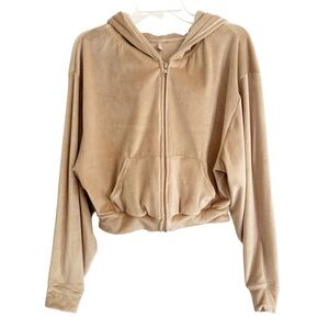 SKIMS Velour Cropped Zip Up Hoodie-Honey XL